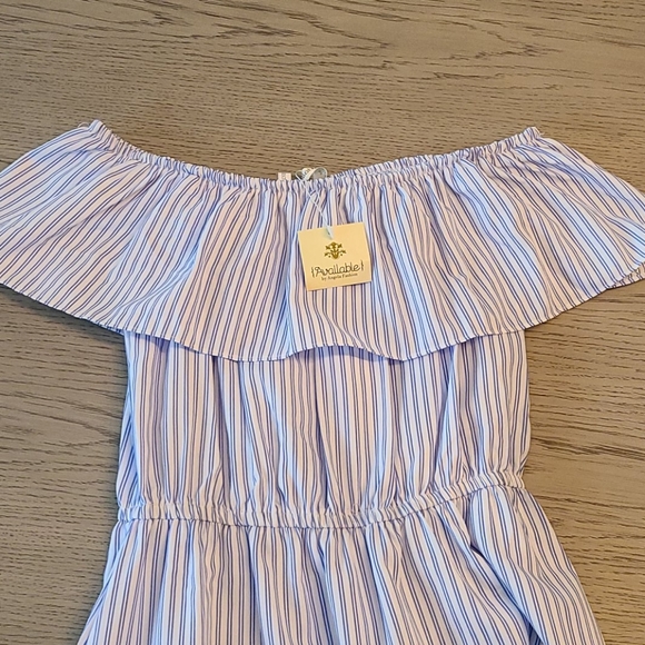 Striped white and blue off shoulder dress - Picture 7 of 8